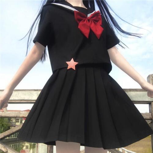 2020 New Summer Japanese Student Diablo Series Short-Sleeved Shirt JK Uniforms Sailor Pleated Skirt Set school girl uniform