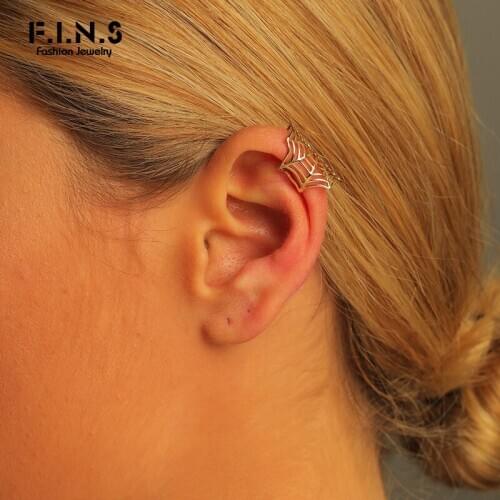 F.I.N.S Exaggerated Spider Nest Hollowed Metal Clip Earring without Piercing Wide Cuff Earrings Women Cartilage Fashion Jewelry