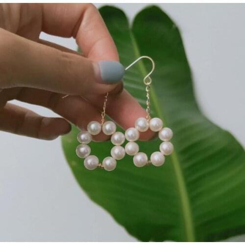 Handmade Natural Freshwater Pearls Circle 14k Gold Plated Dangle Earrings Classic Women Wedding Birthday Party Gift Fine Jewelry