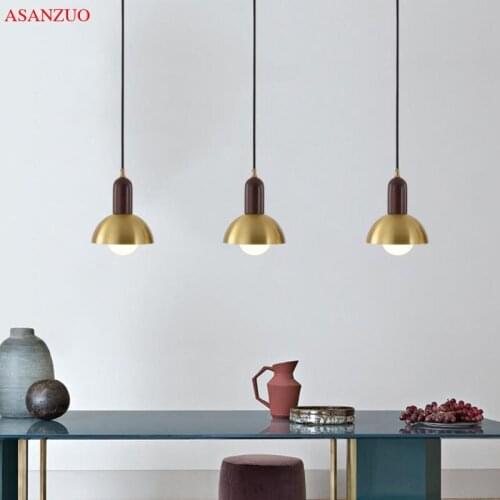 Nordic minimalist Japanese style bedside small pendant lamp retro cafe restaurant bar counter window single head golden hanging
