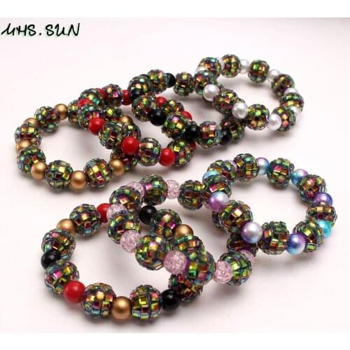 MHS.SUN Cute Rhinestone Resin Beads Bangles Baby Girls Basketball Round Beads Bracelets Fashion Beaded Jewelry For Child Kids