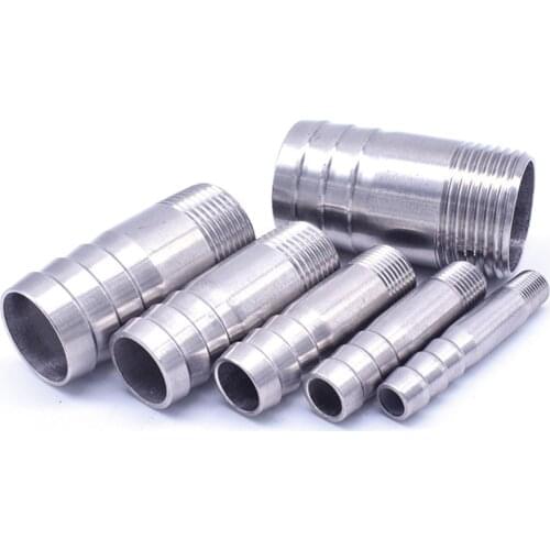 1/8" 1/4" 3/8" 1/2" 3/4" 1" to 2" BSPT Male x Hose Barb Hosetail Barrel Nipple Coupler 304 Stainless Steel Fitting Water Gas Oil