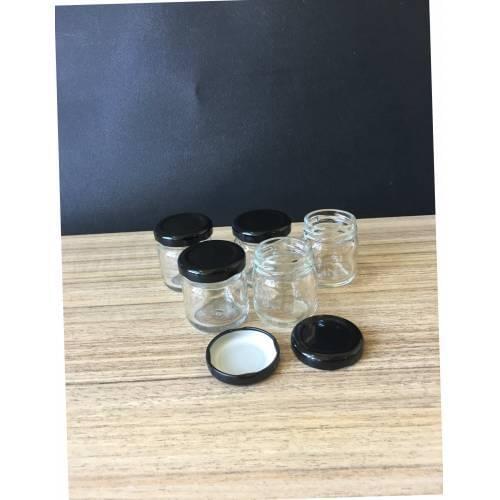 40 cc GLASS MINI JAR BLACK LID (BLACK COVER, KITCHEN, SPICE, GIFT, SAMPLE, HOBBY, WEDDING ENGAGEMENT) YOUR BIGGEST HELPER