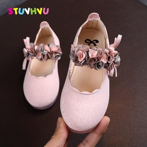 Fashion Childrens Flower Leather Shoes Girls Crystal Princess Shoes Soft-soled Non-slip Bow Dance Girls Shoes for Kids Flats