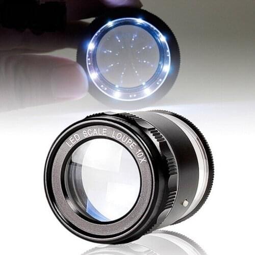 LED Illuminated Scaled Stand Magnifying Glass 10X Portable Cylinder Magnifier 30mm Range DIV 0.1mm Loupe for Print Textile