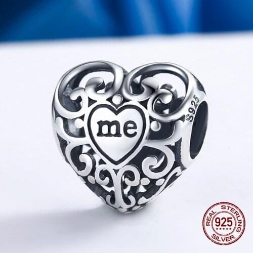 Retro heart shape true my beads fit original 3MM charm bracelet 925 sterling silver women jewelry making gift Hot sale