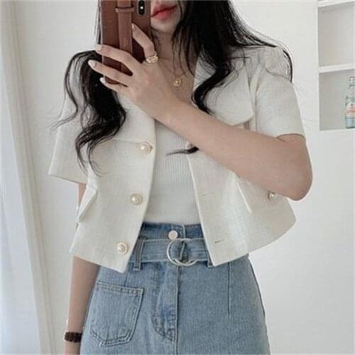 Coats & Jackets Summer Elegant Sweet Vintage Temperament Turn Down Collar Short Sleeve Jacket Office Lady Womens Clothing H602