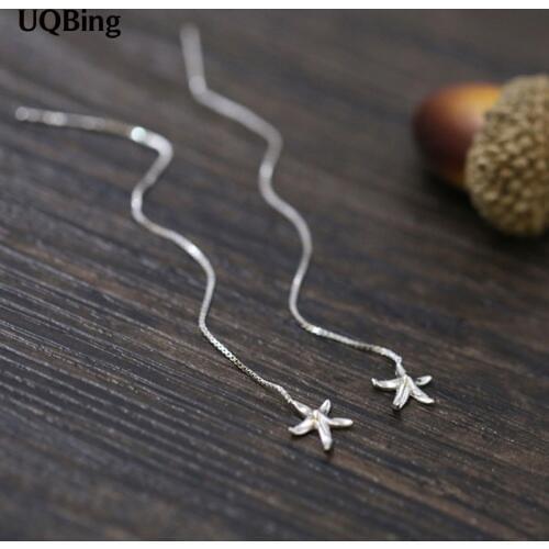 2016 New Design 925 Sterling Silver Starfish Drop Earrings Long Chain Earrings For Women Free Shipping Brincos