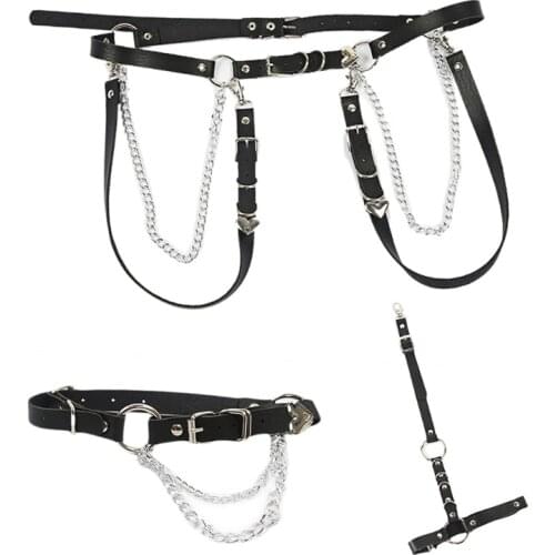 Punk Leather Waist Chain Belt Layered Ring Belly Chains Dance Body Accessories for Women and Girls