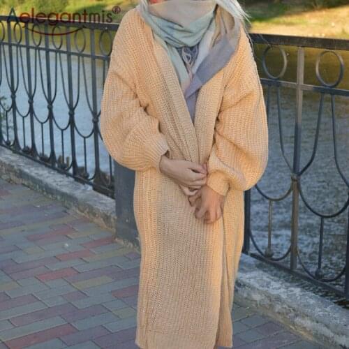 Aelegantmis Vintage Long Causal Knitted Sweater Cardigan Oversize Women 2021 Fashion Elegant Loose Female Sweaters Korea Clothes