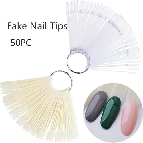 1Set False Nail Tips Fan Nature Nail Art Round Full Cover Display Practice Tools Fake Nails Manicure Acrylic UV Gel Polish Board