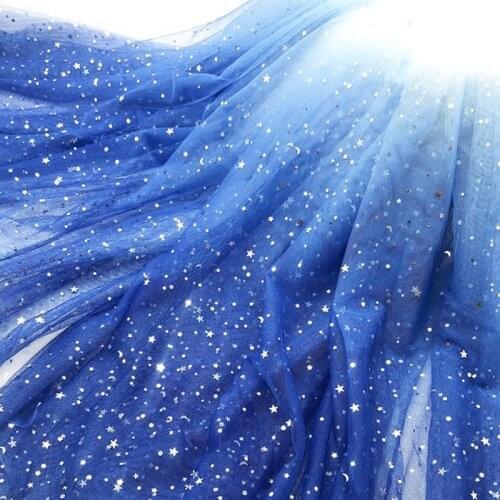 2Meters Gradient Color Star Moon Sequins Mesh Tulle Fabric High Quality Bridal Dress Wedding Decoration Puff Skirt Net Fabric