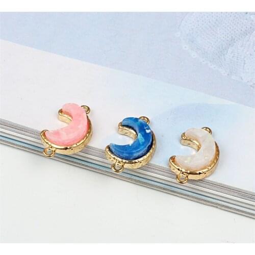 2pcs Small Moon Resin Bracelet Connector Jewelry Findings Two Hole Earrings Charms For Necklace Pendant Women Bijoux Making C41