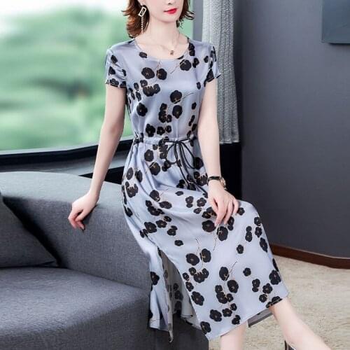 2021 Women Spring Summer Elegant Pleated Vestidos Lady O-Neck Short Sleeve A-line Dress Female Casual Print Lace Up Dresses J116