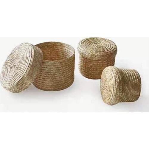 3pc Handmade Straw Woven Storage Basket With Lid Snack Organizer Storage Box Laundry Baskets Rattan Storage Flower Basket