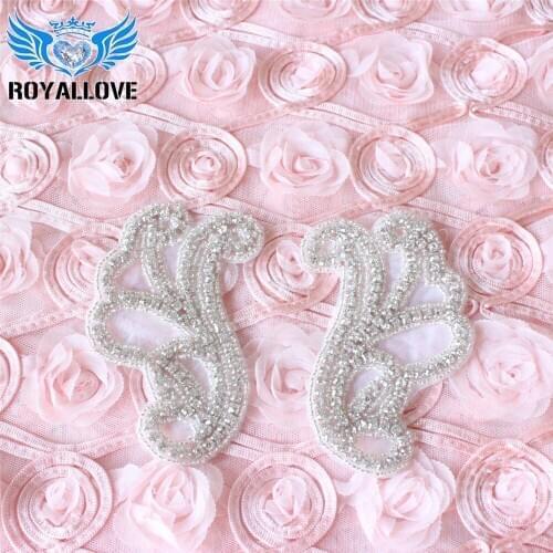 30 Mirror pairs Beaded applique Crystal Sash Wedding Garter applique Sash patch,bracelet,ring pillow,bouquet decoration craft