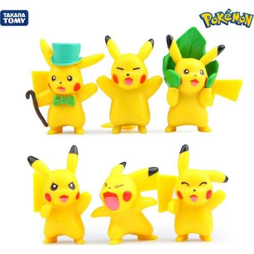 6pcs/set Anime Takara Tomy Pokemon Pikachu Doll Pokemon Toy Model Cake Decoration Decoration Children Doll Toy Kids Toys