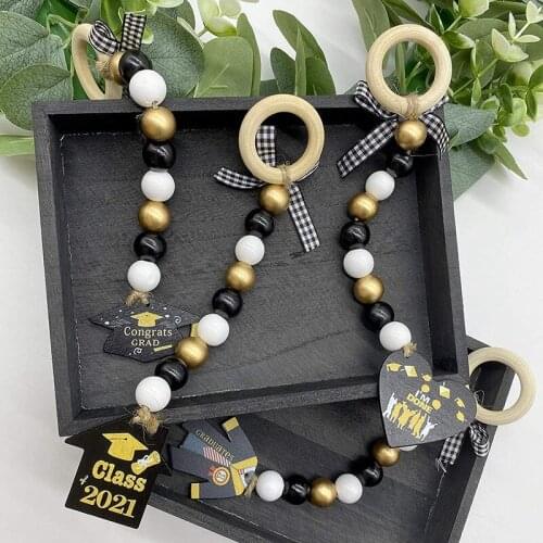 8PCS Graduation 2021 Wood Bead Garland-Graduate Class Wood Bead Hanging Ornament Rustic Farmhouse Pendant