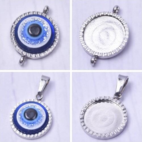 8pcs Unique Stainless Steel Cabochon Base Settings Lucky Blue Evil Eye Accessories For Jewelry Making Charms Handmade Materials
