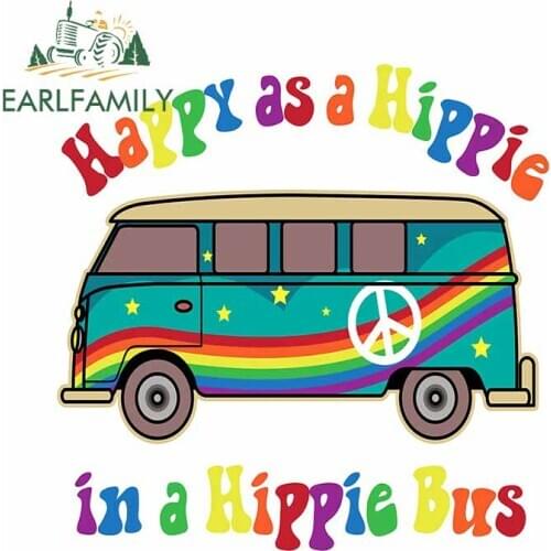 EARLFAMILY 13cm x 12.8cm For Happy Hippie Bus Car Stickers Car Accessories Decal Vinyl Material Windows Suitable for SUV JDM ATV