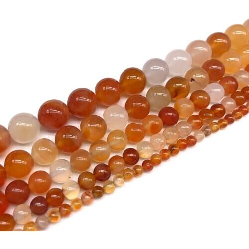 Natural Stone Orange Red Carnelian Agates Round Loose Bead 4 6 8 10 12MM Diy Bracelet Charm Beads For Jewelry Making Wholesale
