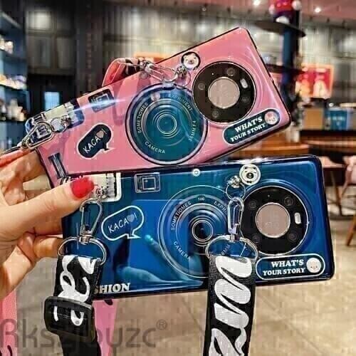 For Huawei Mate 40 Pro Case 3D Camera Phone Case For Huawei Y7A Y9A Nova 8SE Fashion Silicone Soft Back Cover with Lanyard