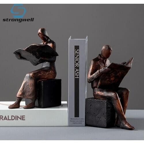 Strongwell European Retro Reader Figure Ornaments Home Decor Antique Bookend Office Desktop Book Holder Decoration Crafts