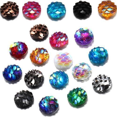 50Pcs 8mm Fish Scale Cabochons Flat Back Mermaid Resin Cabochon For Diy Jewelry Making Finding Supplies Accessories Bracelets
