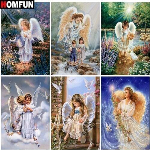 HOMFUN Rhinestone Painting Crystal Decor Diy Diamond Painting "Angel child scenery" 3D Cross Stitch Pattern Diamond Embroidery