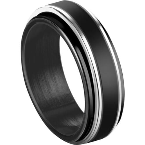 8mm Rotatable Black Stainless Steel Rings For Men Double Layered Spinner Finger Rings Wedding Band Male Punk Comfort Fit Jewelry