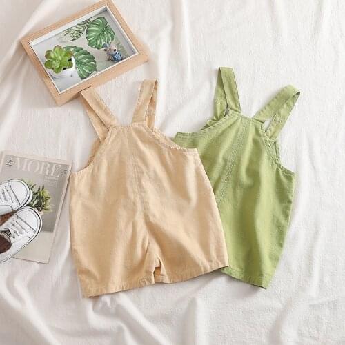 Baby Girls Loose Bib Shorts Pants Summer Toddler Boys Solid Overalls Kids Cotton Casual Jumpsuit Girl Fashion Denim Overalls