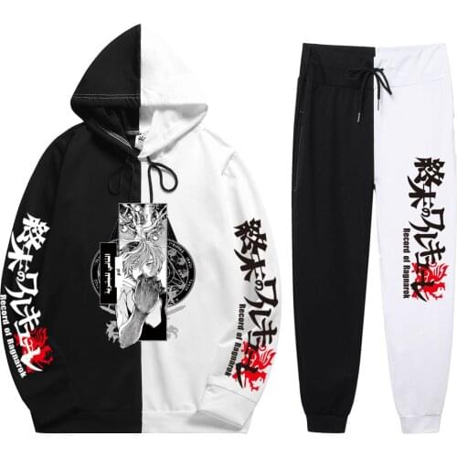 Summer Autumn Man 2 Pieces Sets Anime Record Of Ragnarok Print Casual Soft Patchwork Thin Hoodie+Patchwork Pants Fashion New