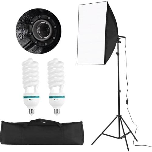 Cz stock Professional Studio Photography Light Kit Including 50*70cm Softboxes/150W 5500K Light Bulbs*2/2M Light Stand/Carry Bag