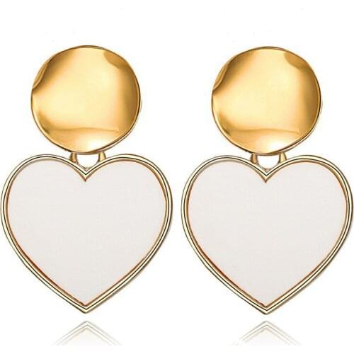 Korean Statement White Acrylic Drop Earrings For Women 2019 Fashion Jewelry Vintage Geometric Gold Asymmetrical Earring