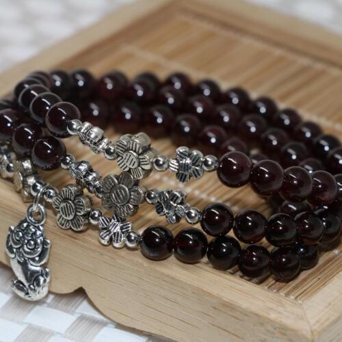 Hot Sale Multilayers 3 Layer 6mm Natural Garnet Round Beads Beaded Bracelets High Quality Semi-precious Jewelry 7.5inch B2102