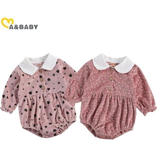 Ma&Baby 0-24M Autumn Spring Toddler Infant Newborn Baby Girl Romper Vintage Corduroy Flower Heart Long Sleeve Jumpsuit Clothing