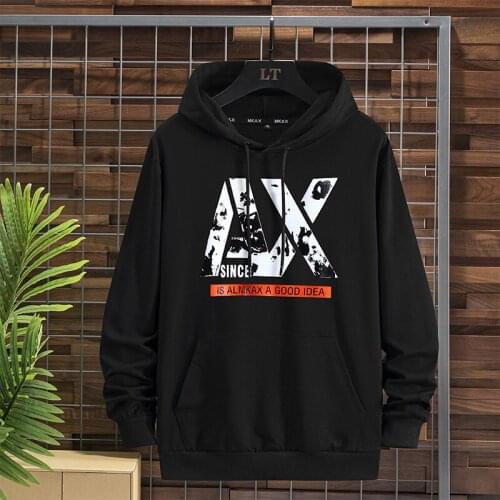 Letter Print Hooded Hoodies Men Kangaroo Pocket Hoodies Loose Pattern Hood Sweatshirt Men Pullover Plus Size 4XL 5XL 6XL 7XL 8XL