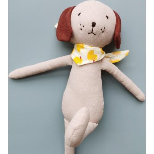 Handmade Soft Doggy Cloth Toys With Scarft Cotton Linen Baby Cuddle Smooth Doll Europe Little Dog Stuffed Animal Manufacture