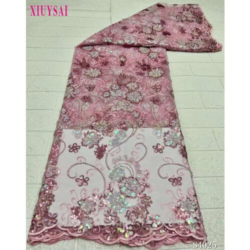 Nigerian Lace Fabric 2020 High Quality Sequin Lace Fabric Blue Embroidered Tulle Net Lace Sequence Fabric Lace for Wedding SL404