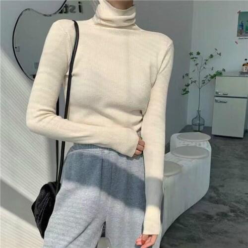 2021 New Womens High Neck Pullover Sweater Fashion Simple Girl High Neck Bottoming Shirt Slim Pullover Womens Sweater