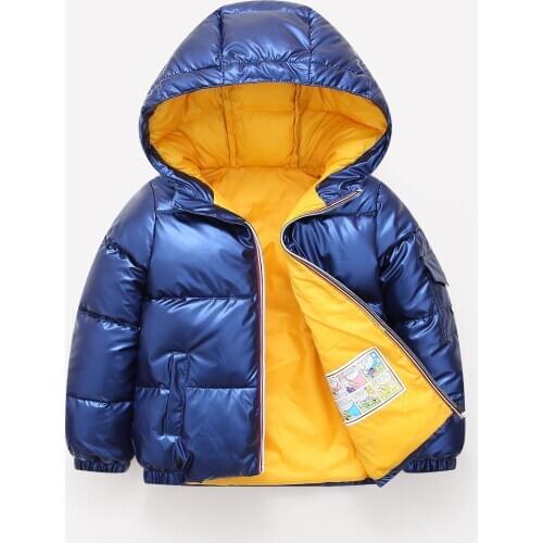 New Children Toddler Down Jacket Clothes Boys Girls Big Baby Kids Bright Thick Warm Hooded Zipper Winter Coat Outwear