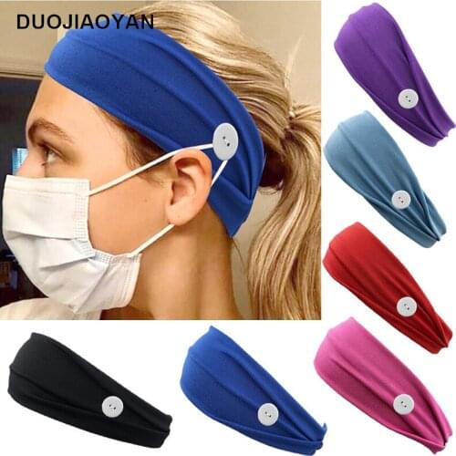Solid Color Elastic Stretch Fold Yoga Headband Nonslip Hairband with button Turban Running Headwrap Wide Sports Accessories