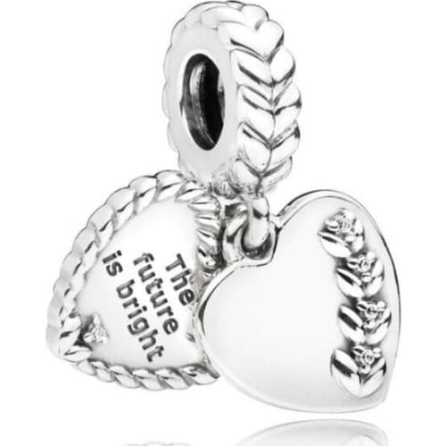 Genuine 925 Sterling Silver Charm Bright Heart Seeds Engrave The Future Is Bright Bead Fit Pan Bracelet & Necklace Jewelry