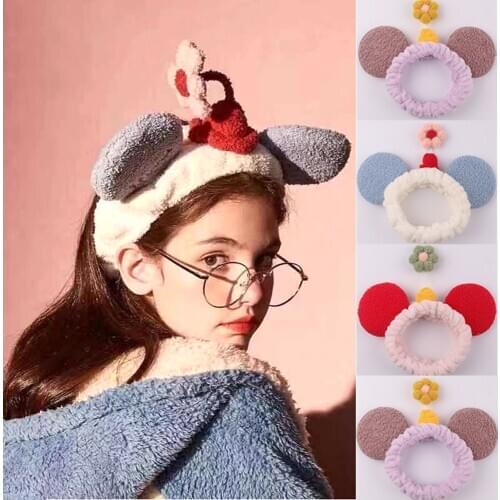 Mickey Minnie Ears Hair band Flower Woman Girl Headband Plush Cartoon Mouse Ear Hairband Face Makeup Hairpin Hair Accessories