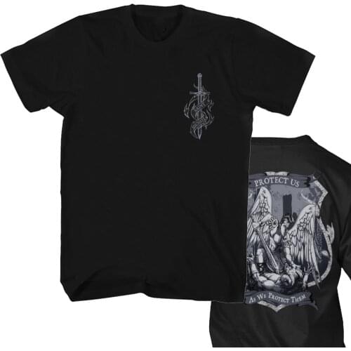Saint Michael Protect Us As We Protect Them. Archangel St Michael T-Shirt. Summer Cotton Short Sleeve O-Neck Mens T Shirt New