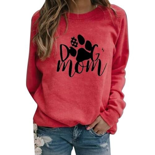 Dog Mom Print Hoodie Women Harajuku Kawaii Crewneck Long Sleeves Pullover Plus Size Autumn Thin Blouse Jumper Jacket Sweatshirt