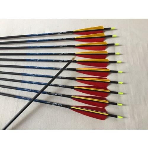 12pcs 100% Pure carbon arrow spine400 ID6.2 with 5"turkey feather arrow insert arrow nock for traditional bow archery