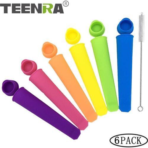 TEENRA 6Pcs Silicone Popsicle Mold Ice Pop Mold DIY Ice Cube Tray Ice Pop Maker Jelly Lolly Mold Kids Maker Kitchen Tools