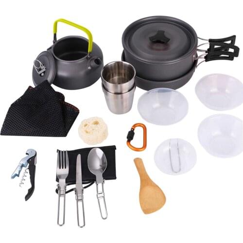 Outdoor Pots Pans Camping Cookware Utensils Picnic Cooking Set Non-stick Tableware With Foldable Spoon Fork Knife Kettle Cup