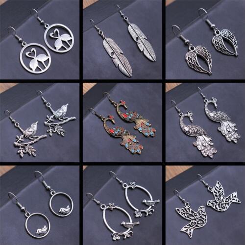 Animal Dangle Earring Vintage Bird Drop Earring Peacock Dove Feather Wing Dangle Drop Earring Fashion Animal Jewelry For Women